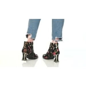 Spring Step LArtiste Floral Suede Ankle Boots Black Gold Block Heel Studded 37/7